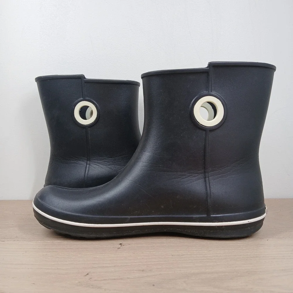 Crocs Jaunt Shorty Rain Boot Womens 10 Black Croslite Waterproof Ankle Pull On